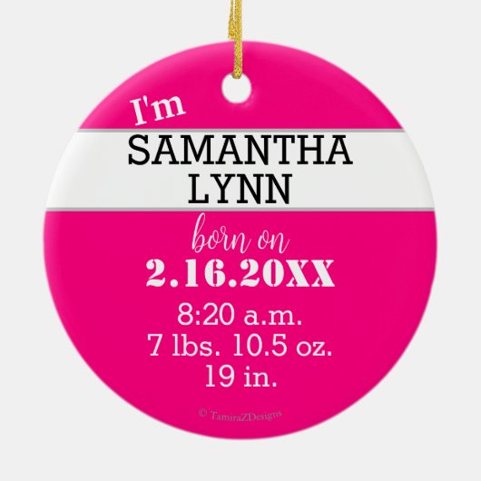 Baby Girl Name Hallo an die Welt Pink Blue Keramik Ornament (Hinten)