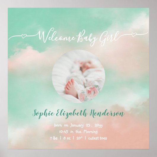 Baby Girl Name Script Birth Stats Newborn Foto Poster (Vorne)