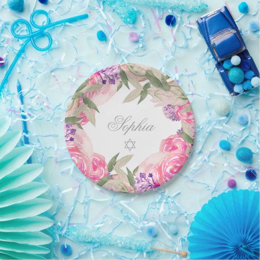 Baby Girl Namemony Zeremonie Hebrew Floral Silver Pappteller (Party)