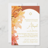 Baby Girl Naming Burnt Orange Floral Hebrew Einladung (Vorderseite)