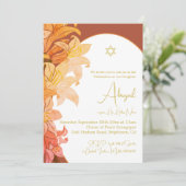 Baby Girl Naming Burnt Orange Floral Hebrew Einladung (Stehend Vorderseite)