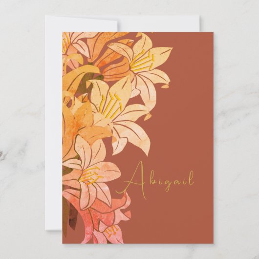 Baby Girl Naming Burnt Orange Floral Hebrew Einladung (Rückseite)