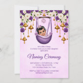 Baby Girl Naming Namkaran Wiege Zeremonie lila Einladung (Vorderseite)