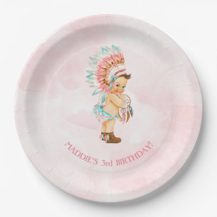 Baby Girl Native Headdress Moccasins Blush Aqua Pappteller