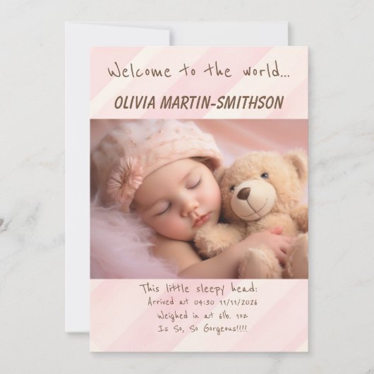 Baby Girl New Arrival Ankündigung (Vorderseite)