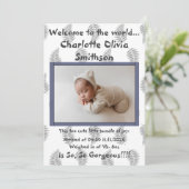 Baby Girl New Arrival Ankündigung (Stehend Vorderseite)