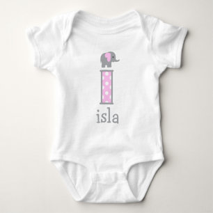 Baby Girl Newborn Polka Dot Elephant Letter i Strampler
