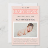 Baby Girl News Modern Blush Pink Foto Birth Ankündigung (Vorderseite)