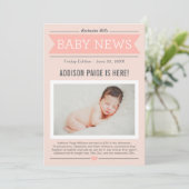Baby Girl News Modern Blush Pink Foto Birth Ankündigung (Stehend Vorderseite)