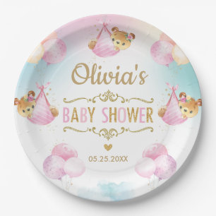 Baby Girl Niedlich Bear Balloons Babydusche Pappteller