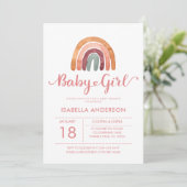 Baby Girl Niedlich Watercolor Boho Rainbow Einladung (Stehend Vorderseite)