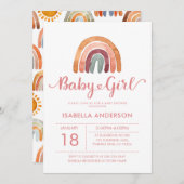 Baby Girl Niedlich Watercolor Boho Rainbow Einladung (Vorne/Hinten)
