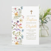 Baby Girl Niedlich Wild Blume Taufe Einladung (Stehend Vorderseite)