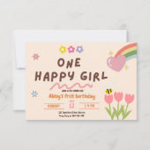 Baby Girl One Happy Girl Birthday Einladung (Vorderseite)