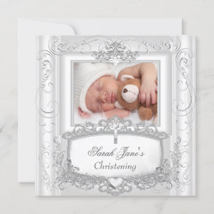 Baby Girl or Boy Christening Taufe Silver White Ankündigung