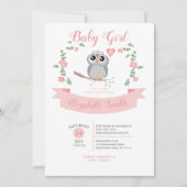 Baby Girl owl bear babyshower Einladung (Vorderseite)