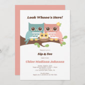 Baby Girl Owl Sip and See Dusche Einladung (Vorne/Hinten)