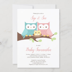 Baby Girl Owl Sip und sehen Einladung