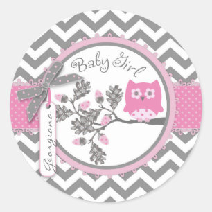 Baby Girl Owl Zickzack Print Baby Dusche Runder Aufkleber