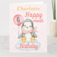 Baby Girl Penguin 6 Monate Geburtstag Big Card