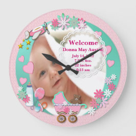 Baby Girl Photo Clock # 2 Große Wanduhr