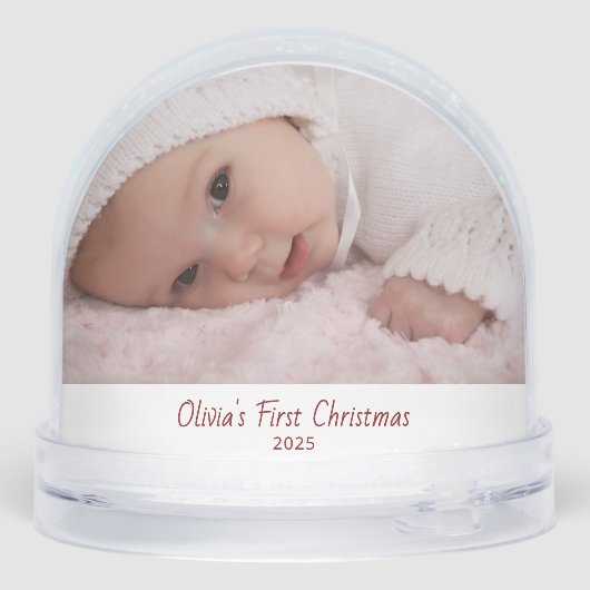 Baby Girl Photo My First Christmas Red Typography Schneekugeln (Rückseite)