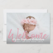 Baby Girl Pink 1 Foto Willkommensankündigung Einladung (Vorderseite)