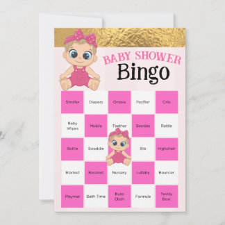 Baby Girl Pink and Gold Baby Dusche Bingo Spiel