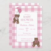 Baby Girl Pink and White Teddy Bear Baby Shower Einladung (Vorne/Hinten)