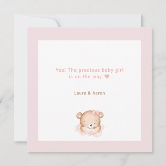 Baby Girl Pink Bear Announccard (Rückseite)