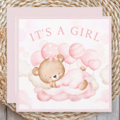 Baby Girl Pink Bear Announccard