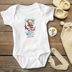 Baby Girl Pink Bee in Airplane Baby Gift Strampler