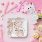 Baby Girl Pink Bow Baby Shower Invitation Pappteller (Party)