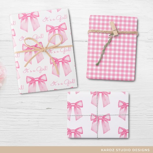 Baby Girl Pink Bow Babydusche Wrapping Paper Geschenkpapier Set