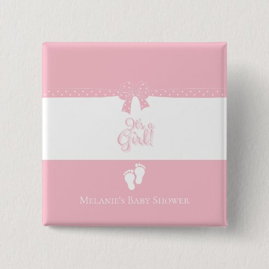 Baby Girl Pink Bows & Little Feet Custom Button (Vorderseite)