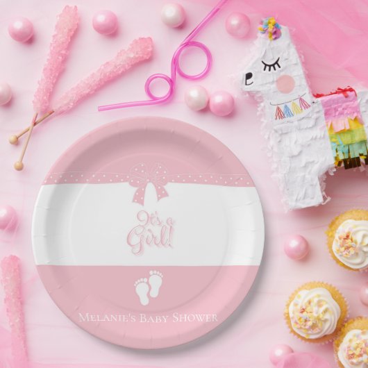 Baby Girl Pink Bows & Little Feet Custom Pappteller (Party)