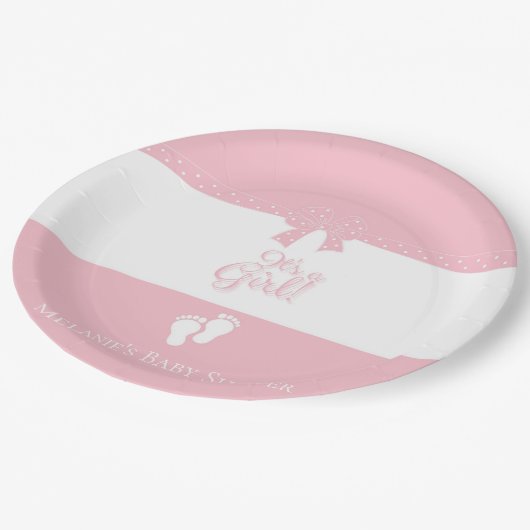 Baby Girl Pink Bows & Little Feet Custom Pappteller (Schrägansicht)