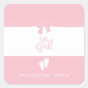 Baby Girl Pink Bows & Little Feet Custom Quadratischer Aufkleber