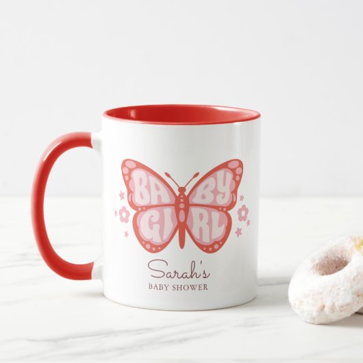 Baby Girl Pink Butterfly Baby Dusche Einladung Tasse (Mit Donut)