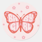 Baby Girl Pink Butterfly Babydusche Confetti Runder Aufkleber (Vorderseite)