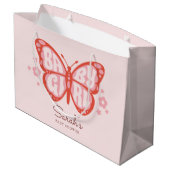Baby Girl Pink Butterfly Babydusche Große Geschenktüte (Rückseite Schrägansicht)