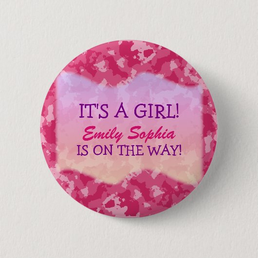 Baby Girl - Pink Camouflage Themed Baby Dusche Button (Vorderseite)