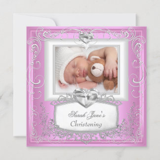 Baby Girl Pink Christening Taufe Kreuz Weiß Ankündigung