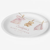 Baby Girl Pink Clothesline Babydusche Pappteller (Schrägansicht)