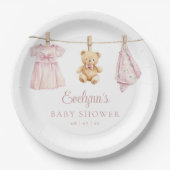 Baby Girl Pink Clothesline Babydusche Pappteller (Vorderseite)