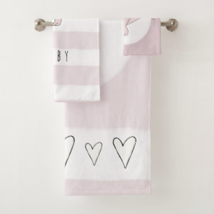 Baby Girl Pink Doodle T-Rex Dinosaur mit Name Badhandtuch Set