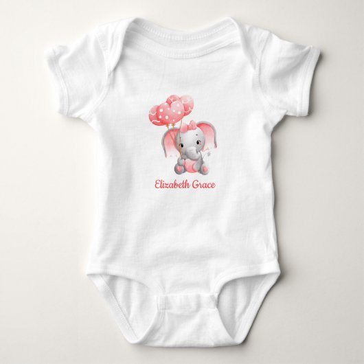 Baby Girl Pink Elephant Balloons Personalisiert Baby Strampler (Vorderseite)