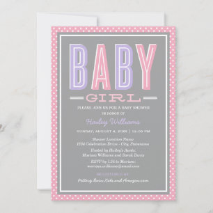 Baby Girl Pink Fette Schrift Baby Shower Einladung