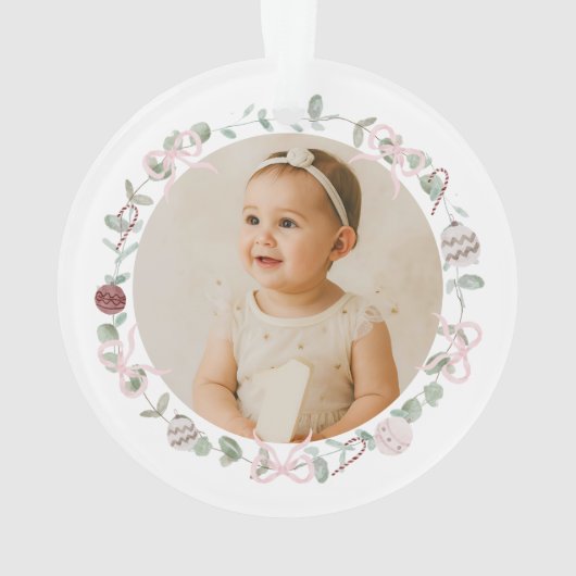 Baby Girl Pink First Christmas Photo Ornament (Rückseite)