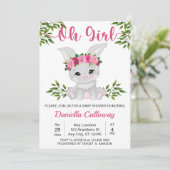 Baby Girl Pink Floral Bunny Baby Dusche Einladung (Stehend Vorderseite)